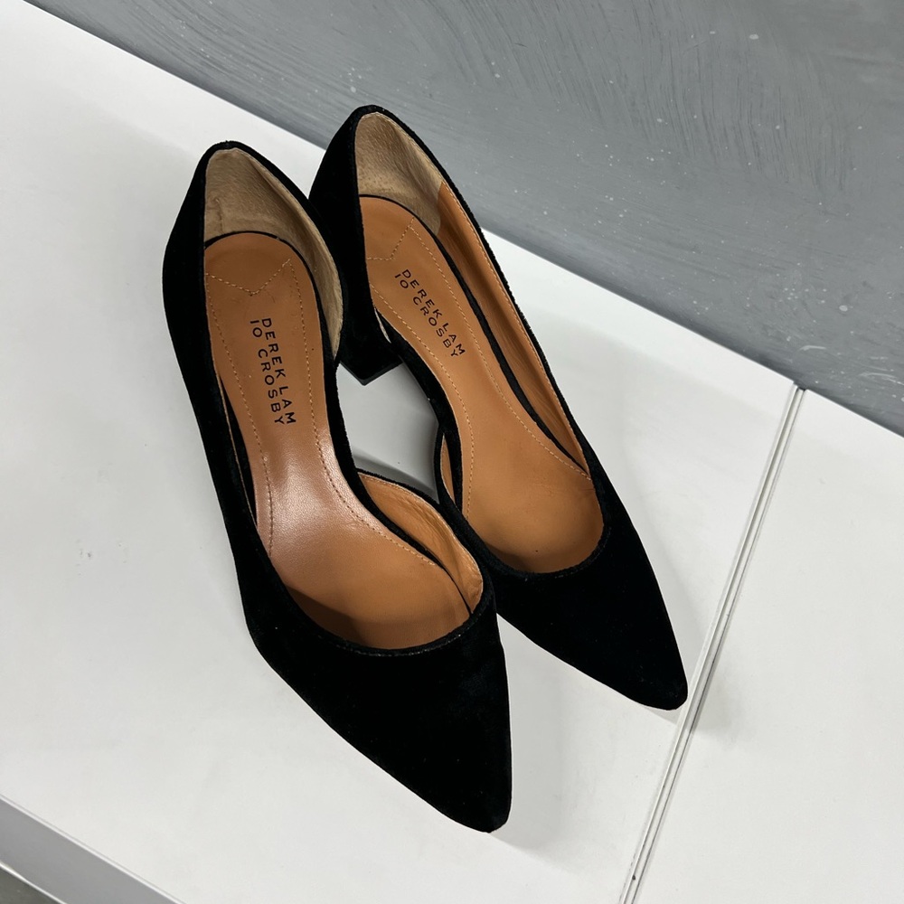 10 Crosby Derek Lam Black Velvet Block Heels